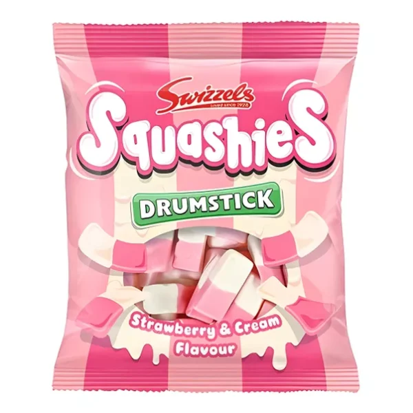 Kramtomi saldainiai SQUASHIES DRUMSTICK (STRAWBERRY AND CREAM), 120g